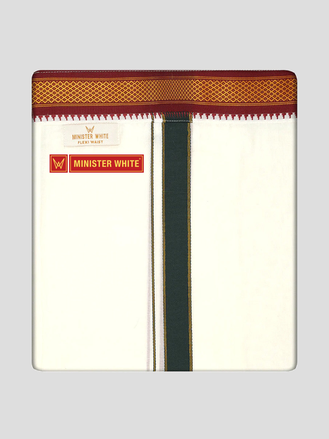 Mens Cotton Cream Double Layer with Myilkhgan Border Velcro Pocket Dhoti - Kanishka