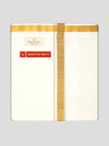 Mens Cotton Cream Single Layered with Gold Jari Velcro Pocket Dhoti - Trigger