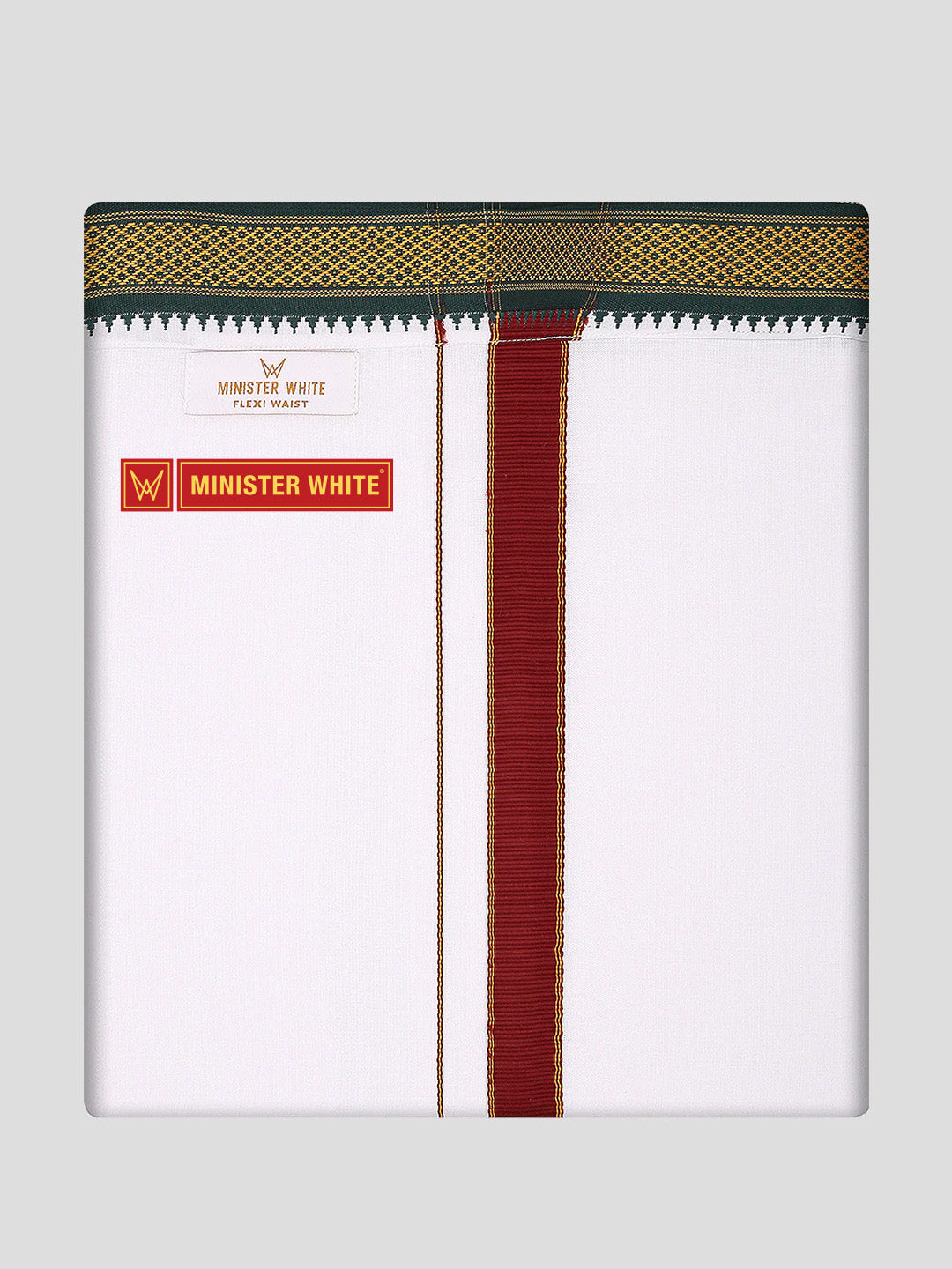 Mens Cotton White Colour Single Layered with Myilkhgan Border Flexi Velcro Dhoti - Agnimitra