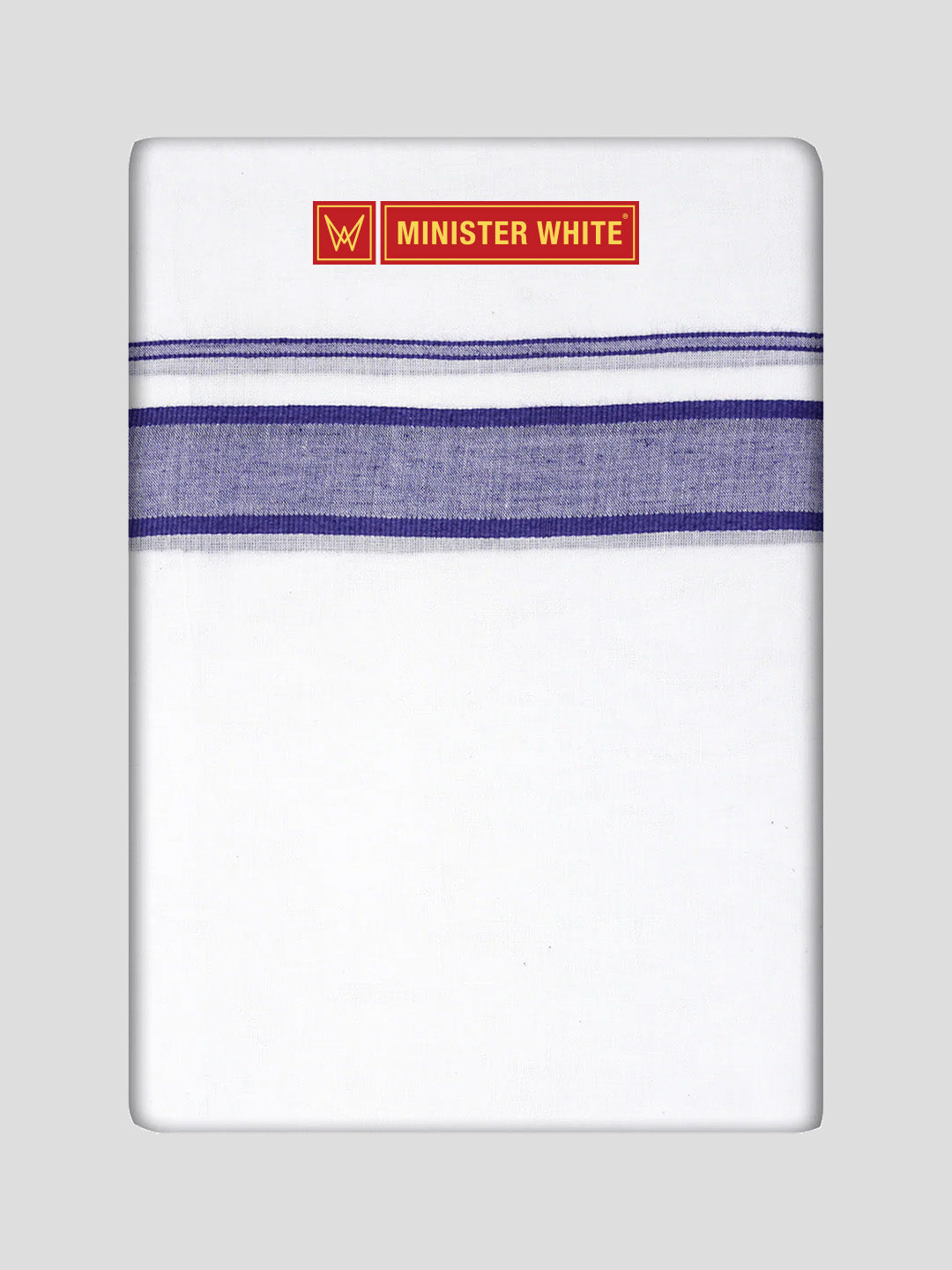 Mens Cotton White Double Layered Dhoti with Purple Fancy Kara- Empuran 1