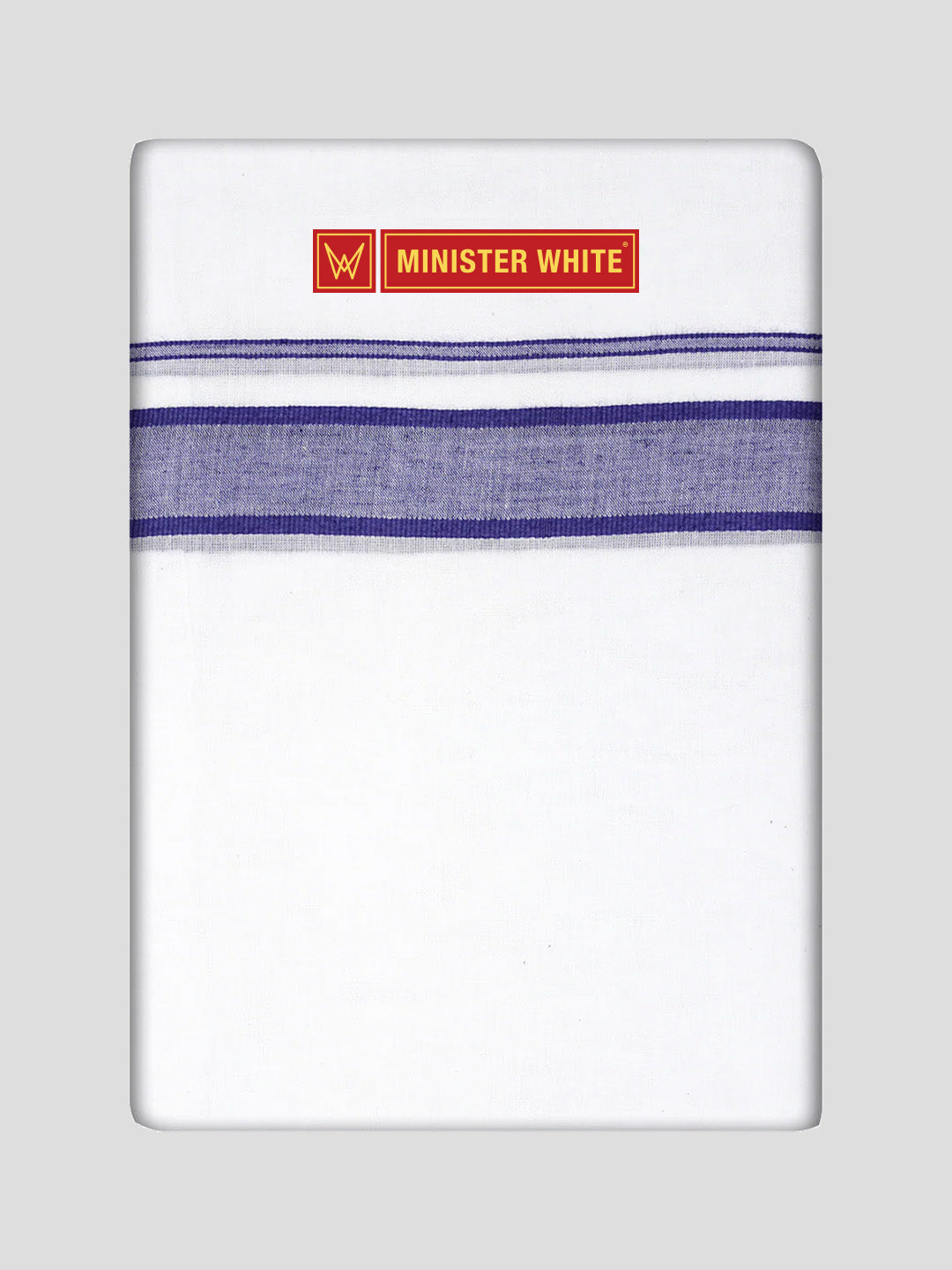 Mens Cotton White Double Layered Dhoti with Violet Fancy Kara - Empuran