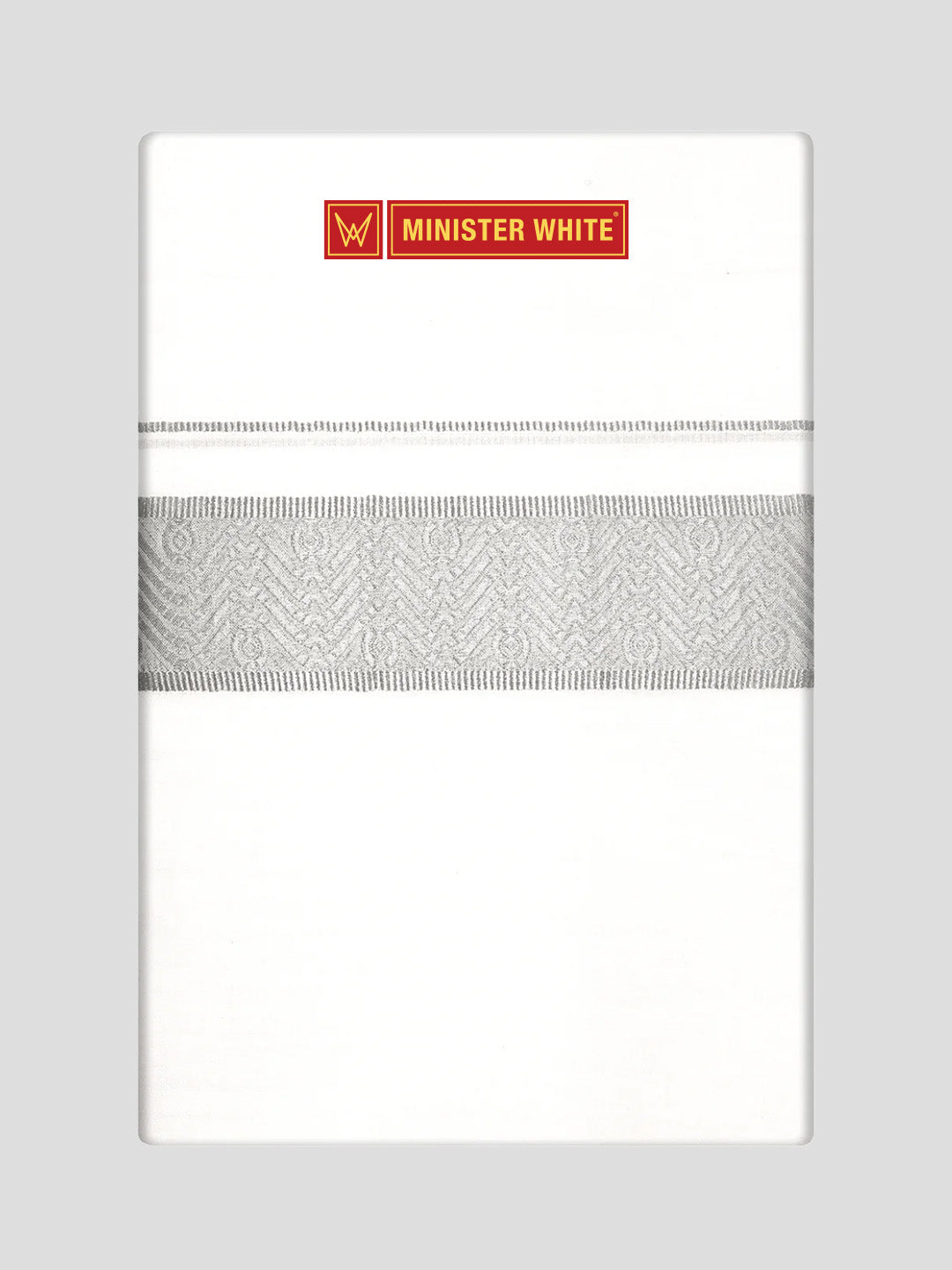 Mens Cotton White Single Layered Dhoti with Almond Jacquard Fancy Border - Saffron