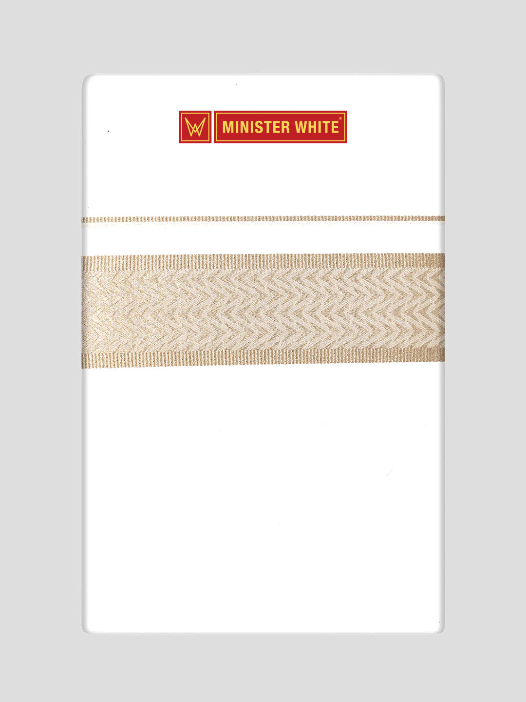 Mens Cotton White Single Layered Dhoti with Beige Jacquard Fancy Border - Saffron