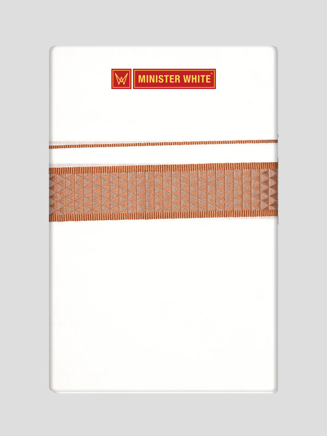 Mens Cotton White Single Layered Dhoti with Copper Jacquard Fancy Border - Saffron