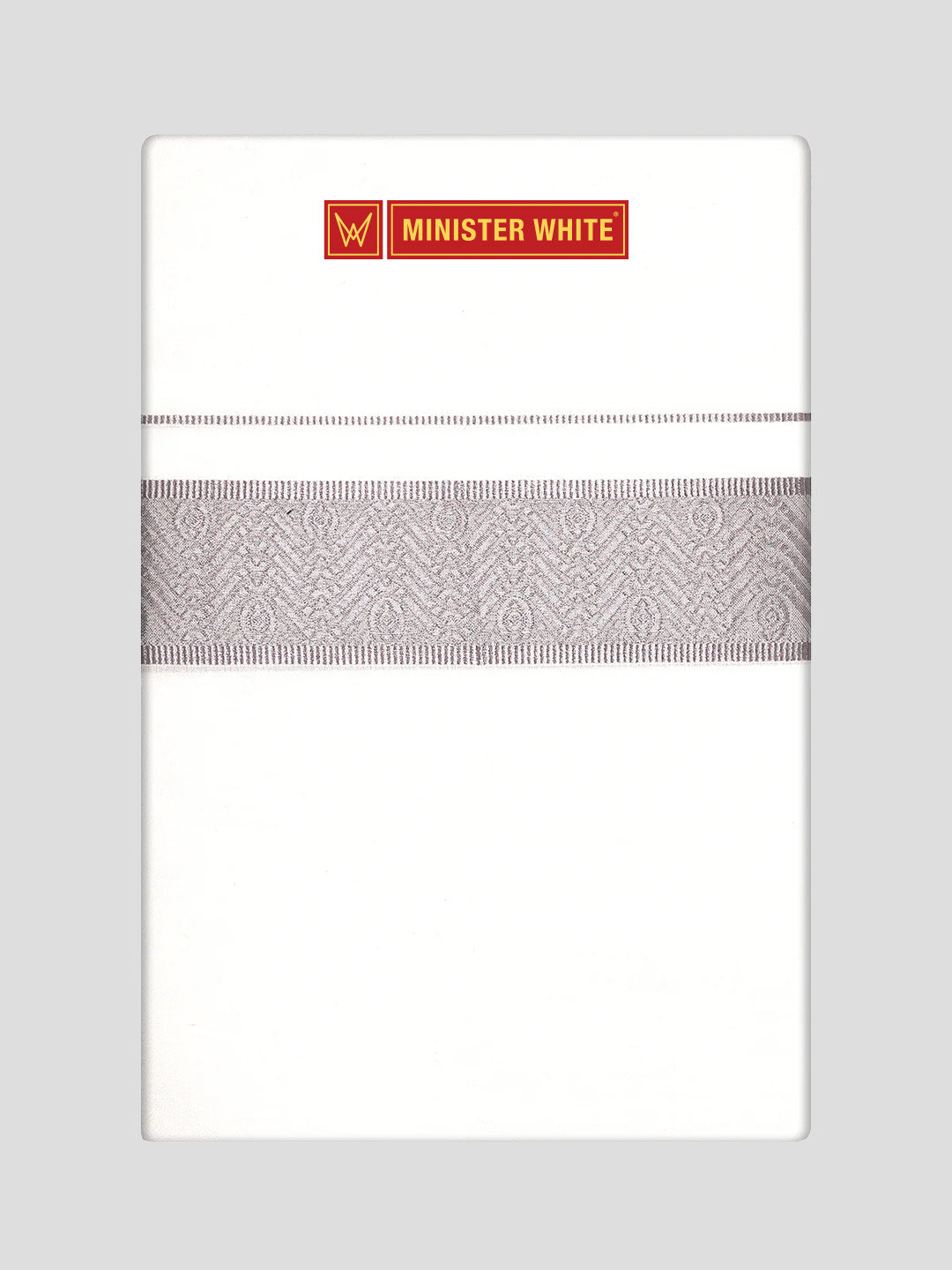 Mens Cotton White Single Layered Dhoti with Light Rose Jacquard Fancy Border - Saffron