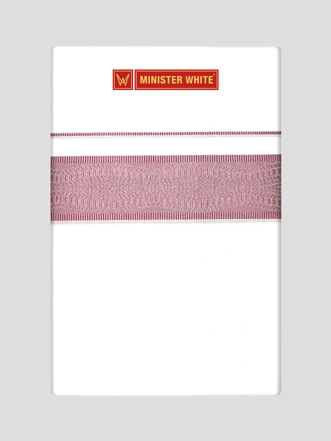 Mens Cotton White Single Layered Dhoti with Rose Jacquard Fancy Border - Saffron