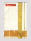 Mens Double Layer Cream Pure Silk Dhoti with 100K Golden Jari Border - Yukta 100K