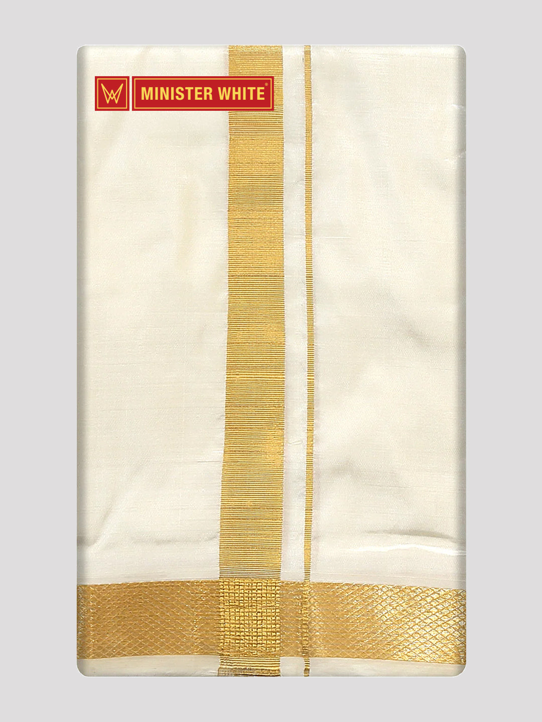 Mens Double Layer Cream Pure Silk Dhoti with 70K Golden Jari Border - Yukta 70K