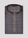 Men's Cotton Blend Grey with Red Checked Mandarin Collar Kurta 10127