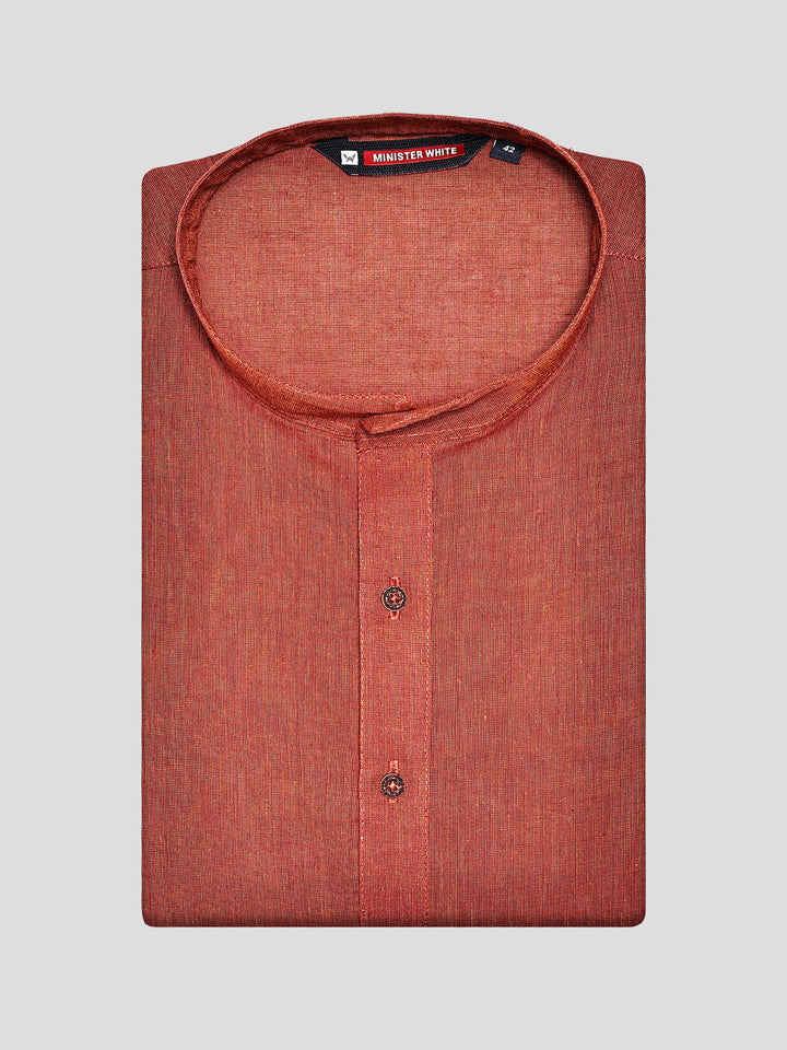 Mens Cotton Blend Rust Colour Mandarin Collar Kurta Shirt