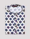Men's Cotton White Multicolor Printed Mandarin Collar Kurta 11003