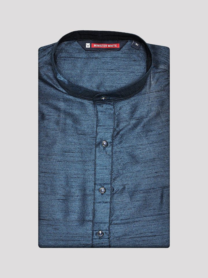 Mens Dupion Satin Navy Blue Mandarin Collar Kurta
