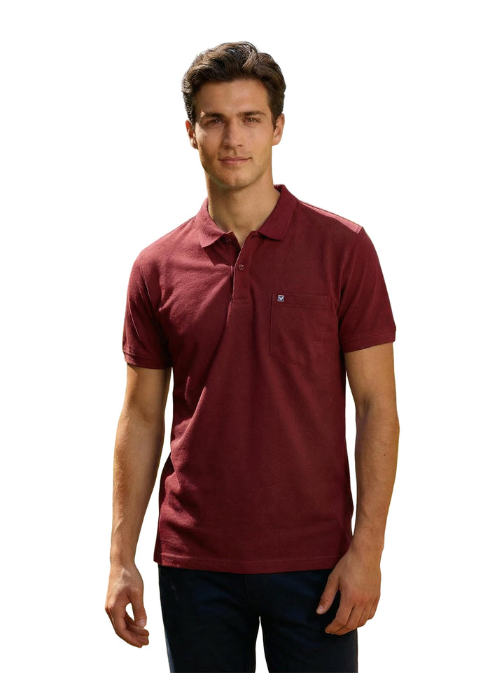 Men's Maroon Regular Fit Polo T-Shirt with Pocket Striker 