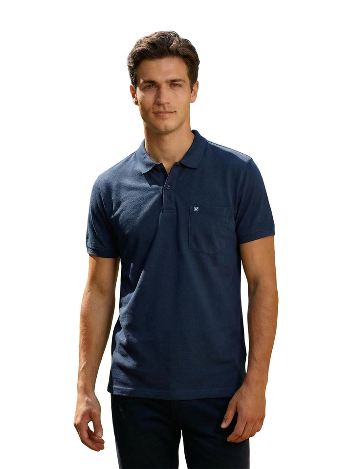 Men's Navy Regular Fit Polo T-Shirt with Pocket Striker 