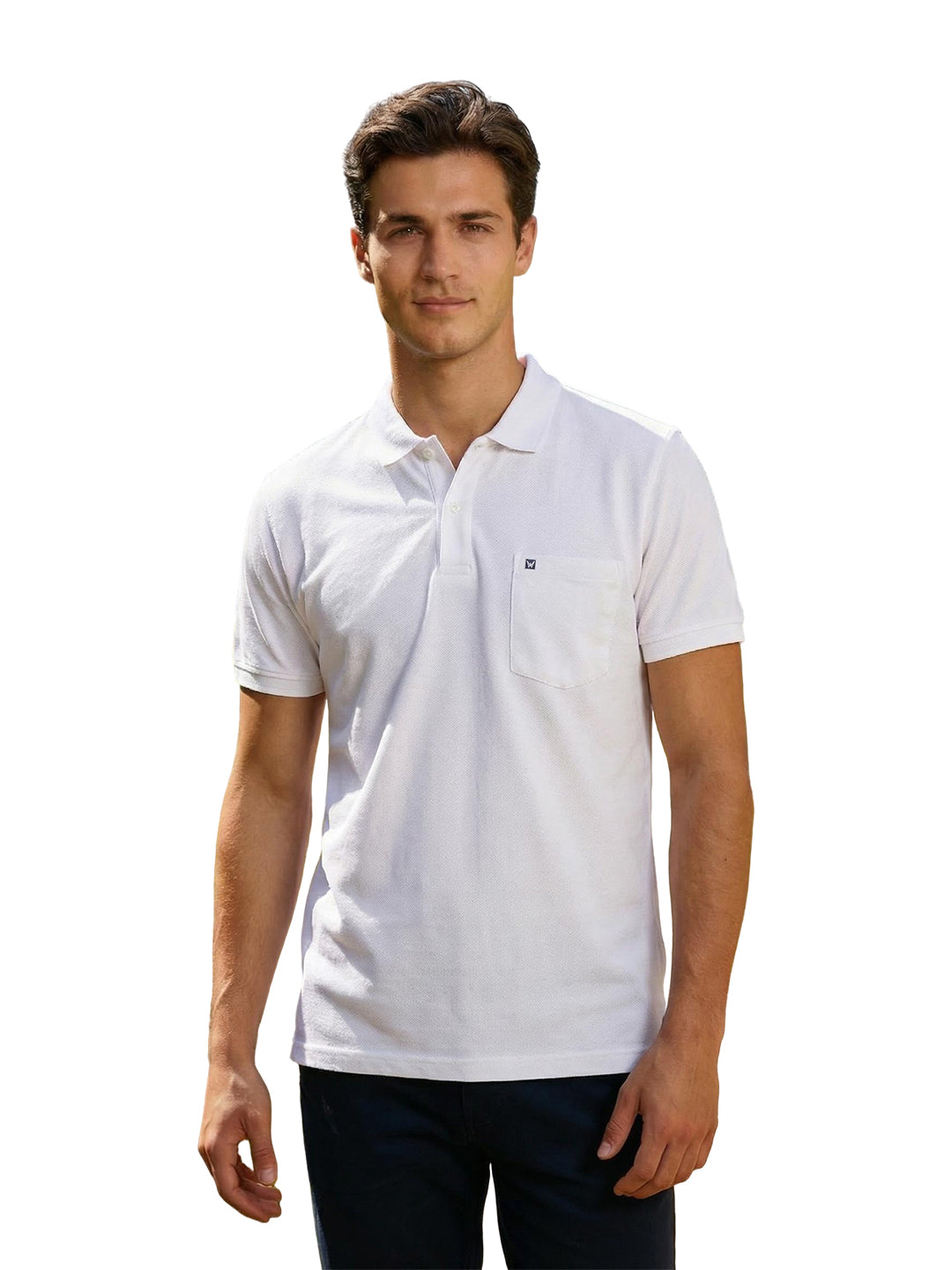 Men's White Regular Fit Polo T-Shirt with Pocket Striker 