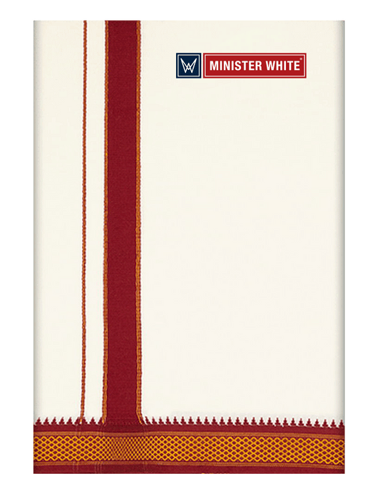 Mens Cotton Cream Double Layered with Mayilkhan Border Dhoti - Chetana by Minister White