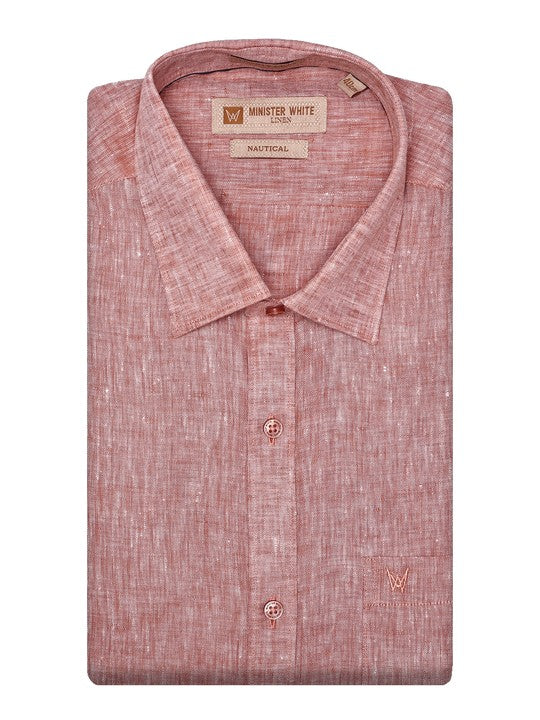 Men's Pure Linen Regular Fit Rust Color Shirt Nautical