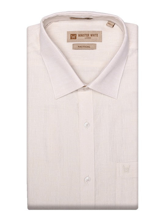 Men's Pure Linen Regular Fit Cream Color Shirt Nautical