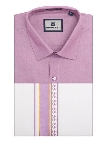 Men's Light Purple Color Shirt with Matching Fancy Printed Border Dhoti Combo Casper Trends