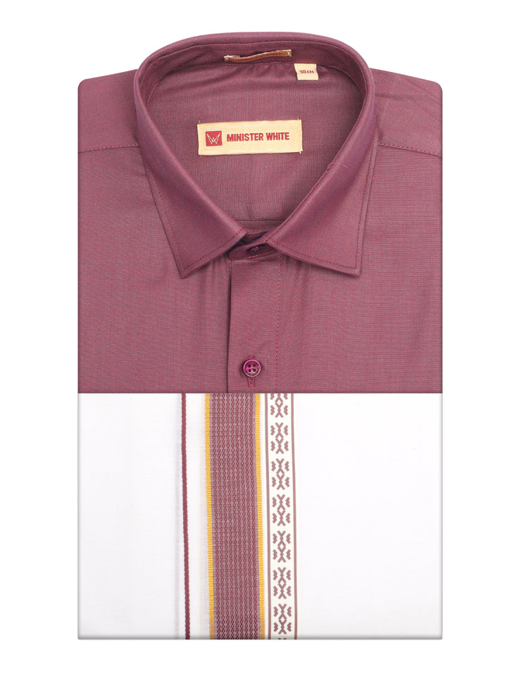 Men's Dark Wine Color Shirt with Matching Fancy Printed Border Dhoti Combo Casper Trends