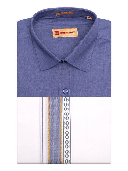 Men's Blue Color Shirt with Matching Fancy Printed Border Dhoti Combo Casper Trends