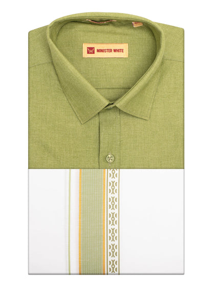 Men's Light Green Color Shirt with Matching Fancy Printed Border Dhoti Combo Casper Trends