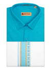 Men's Sky Blue Color Shirt with Matching Fancy Printed Border Dhoti Combo Casper Trends