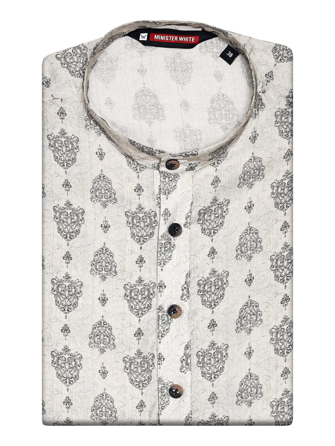 Men’s Off-White Cotton Printed Kurta with Vintage Motifs 30043