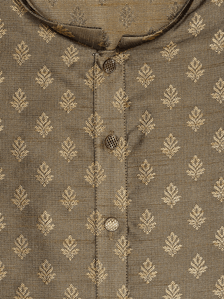 Men's Cotton Blend Green and Jari Flower Printed Long length Kurta 10203