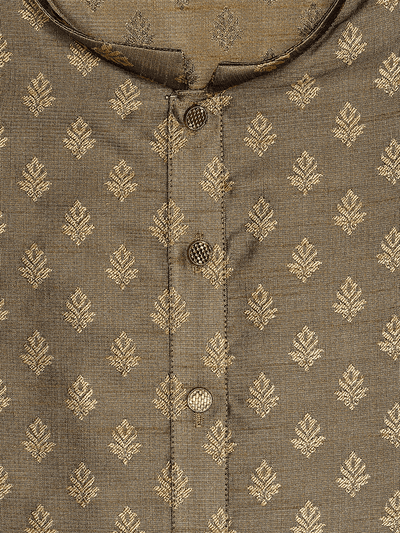 Men's Cotton Blend Green and Jari Flower Printed Long length Kurta 10203