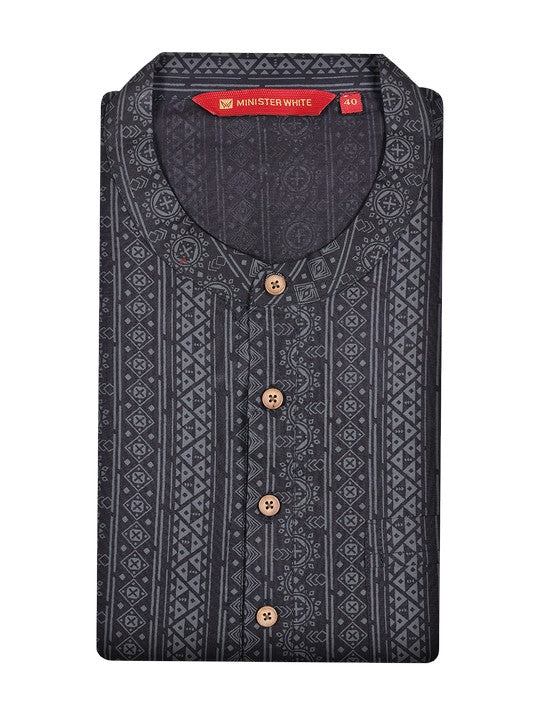 Men's Cotton Black Mandarin Collar Fashion Kurta 12103