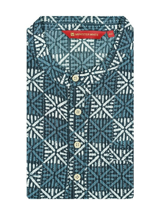 Men's Cotton Grey with White Mandarin Collar Fashion Kurta 12108