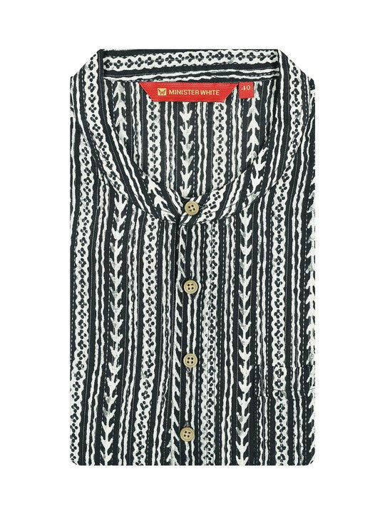 Men's Cotton Black Mandarin Collar Fashion Kurta 30222