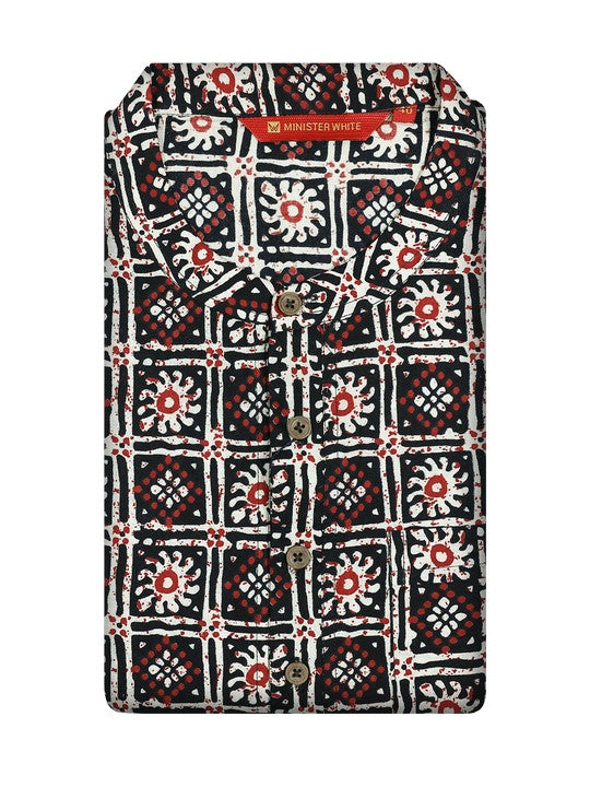 Men's Cotton Black with Maroon Mandarin Collar Fashion Kurta 30217
