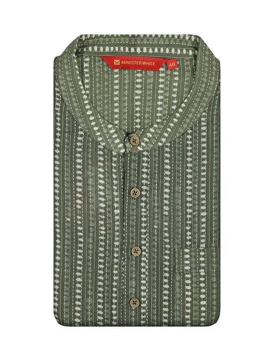Men's Cotton Green Mandarin Collar Fashion Kurta 12123