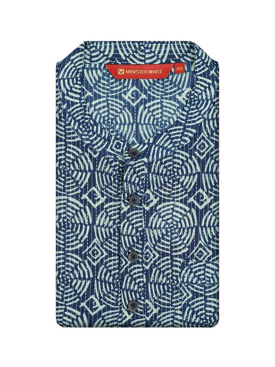Men's Cotton Blue Mandarin Collar Fashion Kurta 30207