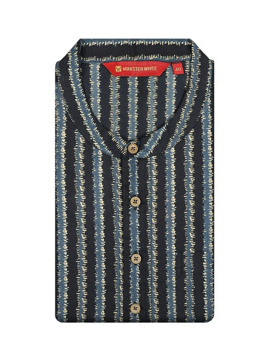 Men's Cotton Black Mandarin Collar Fashion Kurta 12120