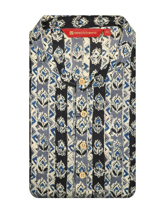 Men's Cotton Grey with Sandal Mandarin Collar Fashion Kurta 30214