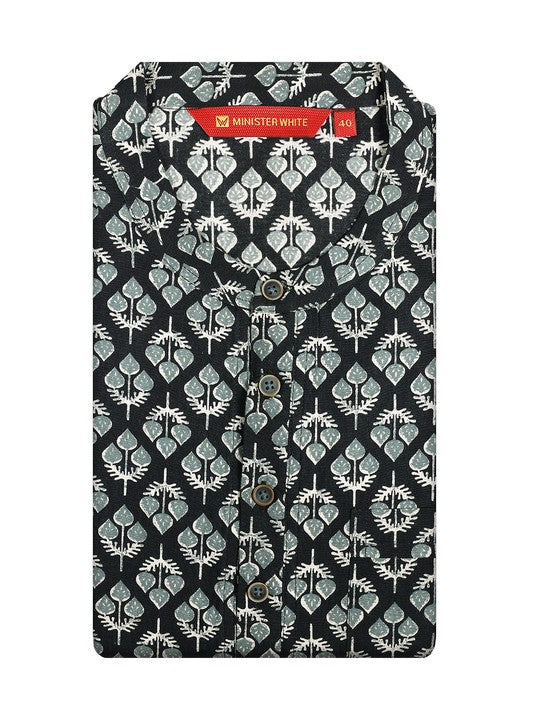 Men's Cotton Black Mandarin Collar Fashion Kurta 30221