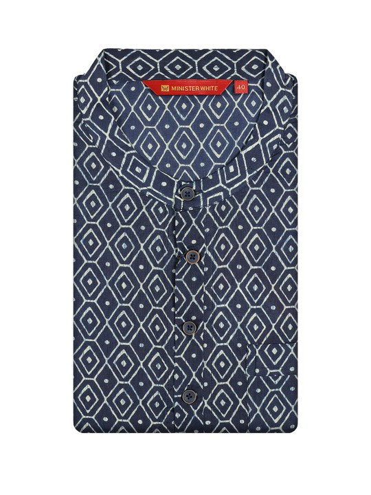 Men's Cotton Navy Blue Mandarin Collar Fashion Kurta 30201