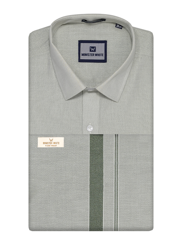 Mens Tissue Olive Green Colour Flexi Dhoti Shirt Wedding Combo Maverik Flexi by Minister White