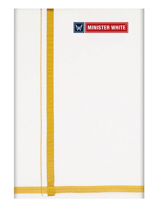 Mens Cotton White Double Layered Dhoti with 1/2" Gold Jari Border - Omkar by Minister White