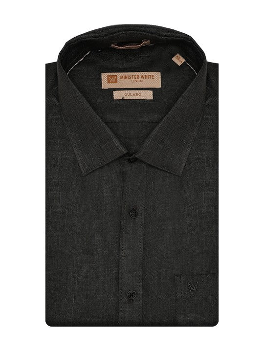 Men's Pure Linen Regular Fit Olive Green Color Shirt Oularo