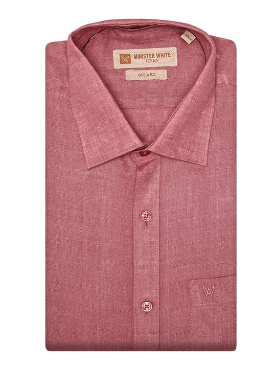 Men's Pure Linen Regular Fit Light Brick Color Shirt Oularo