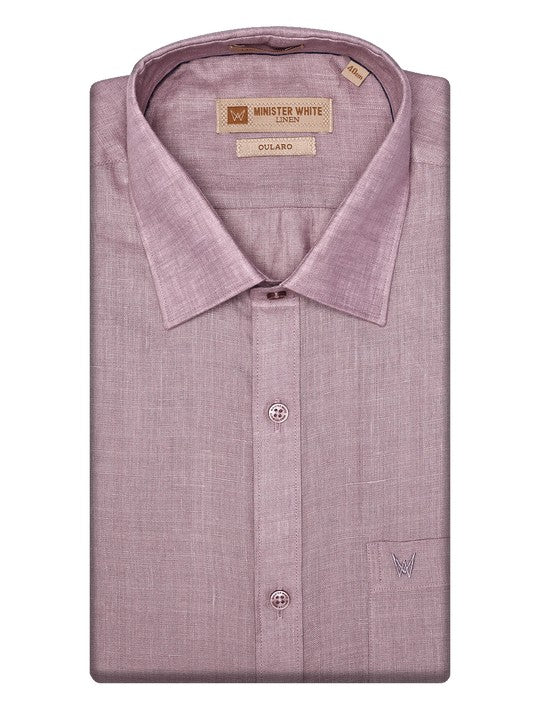 Men's Pure Linen Regular Fit Mauve Color Shirt Oularo