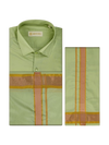 Mens Art Silk Pista Green Full Sleeves Shirt with Gold Jari Border Dhoti & Towel Combo Blush