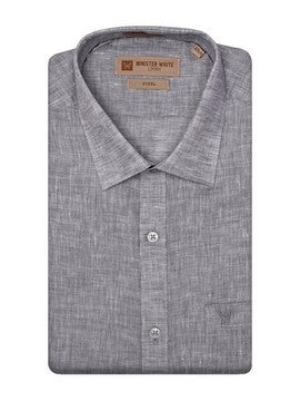 Men's Pure Linen Regular Fit Gray Color Shirt Pixel