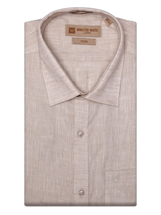 Men's Pure Linen Regular Fit Beige Color Shirt Pixel