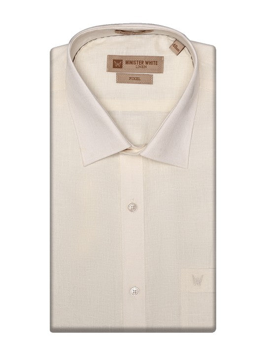 Men's Pure Linen Regular Fit Cream Color Shirt Pixel