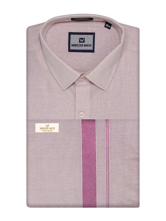 Mens Tissue Rose Colour Flexi Dhoti Shirt Wedding Combo Maverik Flexi by Minister White